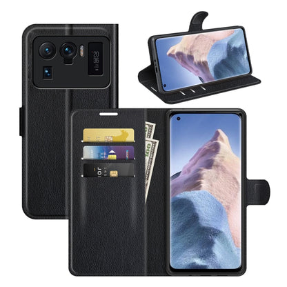 Black textured flip wallet case with card slots and stand for Xiaomi Mi 11 Ultra