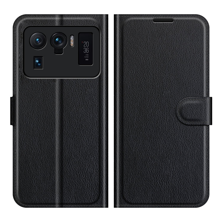 Black textured folio flip case for Xiaomi Mi 11 Ultra with back camera cutouts