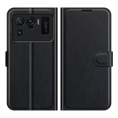Black textured folio flip case for Xiaomi Mi 11 Ultra with back camera cutouts