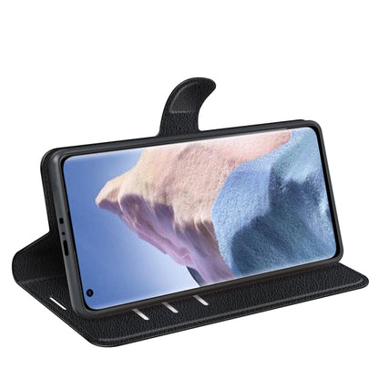 Black textured flip case with built-in stand holding Xiaomi Mi 11 Ultra