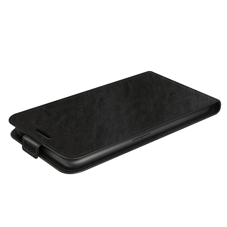 Black flip phone case with smooth leather texture, slim profile