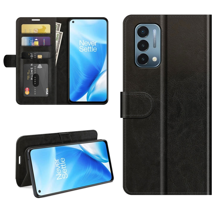 Black flip wallet phone case with card slots, holder strap, and camera cutout