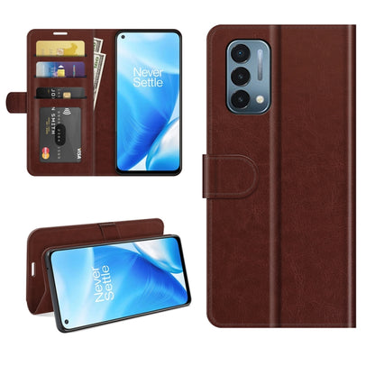 Brown textured flip wallet phone case with card slots and camera cutout