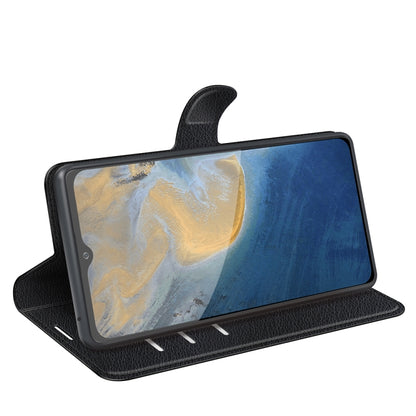 Black litchi-texture flip wallet case with stand cover for ZTE Blade A51
