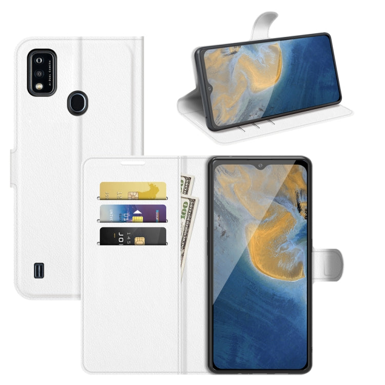 White litchi-texture flip wallet case with card slots for ZTE Blade A51 phone