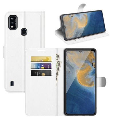 White litchi-texture flip wallet case with card slots for ZTE Blade A51 phone