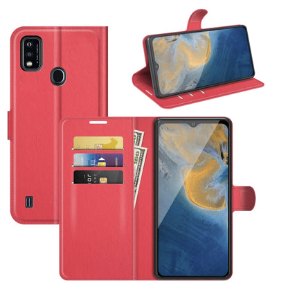 Red litchi-texture flip wallet case with card slots for ZTE Blade A51 phone