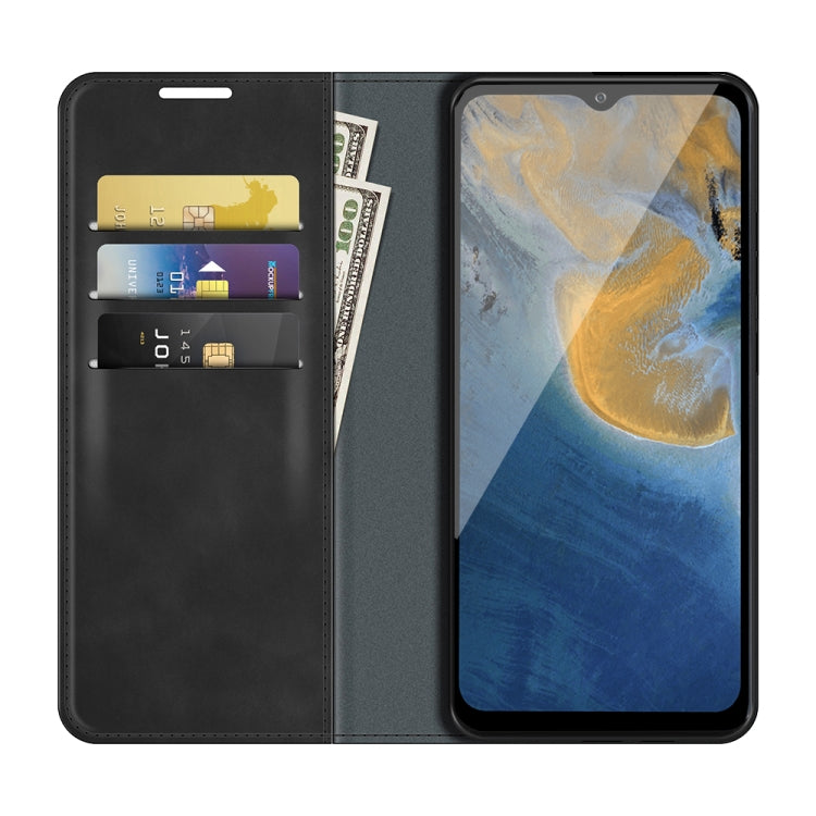 Black leather wallet case with multiple card slots and front flip cover