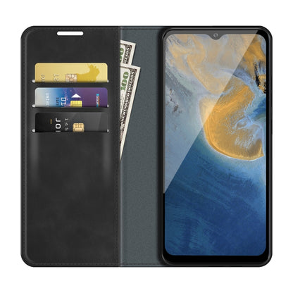 Black leather wallet case with multiple card slots and front flip cover