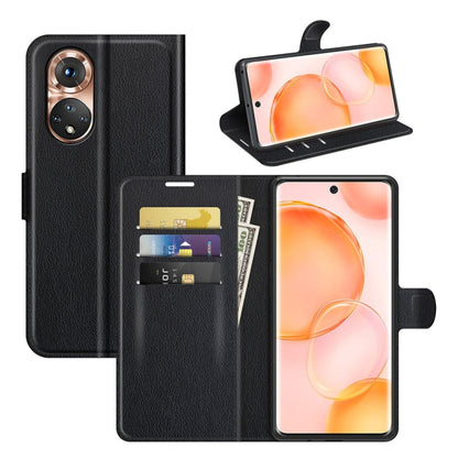 Black litchi-texture flip phone wallet case for For Honor 50 with card slots