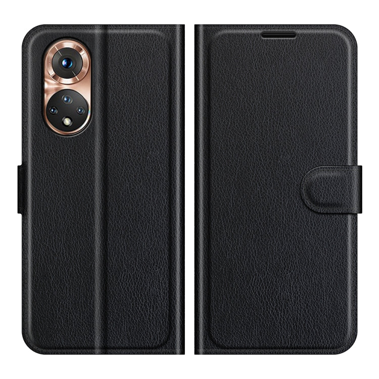 Black litchi-texture flip phone case with side wallet pocket for For Honor 50