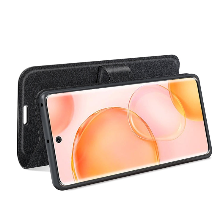 Black litchi-texture flip phone wallet case for For Honor 50 with card slots