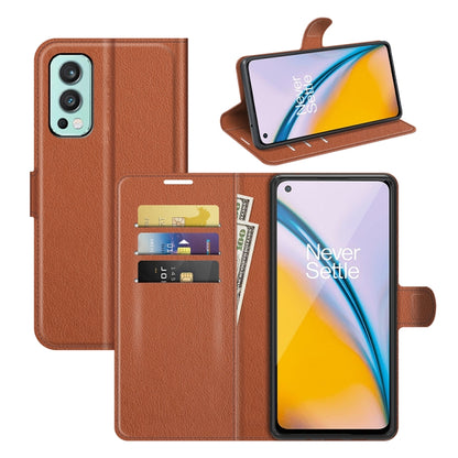 Brown litchi-texture flip wallet phone case with card holders and flip cover