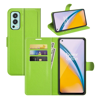 Green litchi-texture flip phone case with card slots and magnetic holder cover.