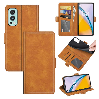 Yellow leather flip phone case with magnetic buckle, card slots, and wallet holder