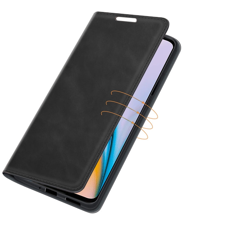 Black magnetic leather wallet phone case with card slots and magnetic closure flap