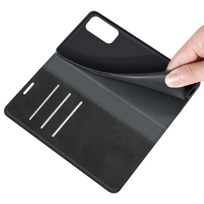 Black leather wallet phone case with visible card slots and magnetic cover