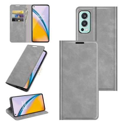 Grey magnetic leather wallet phone case with card slots and foldable stand holder