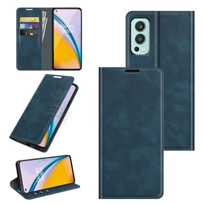 Dark blue magnetic leather wallet phone case with card slots and foldable stand holder