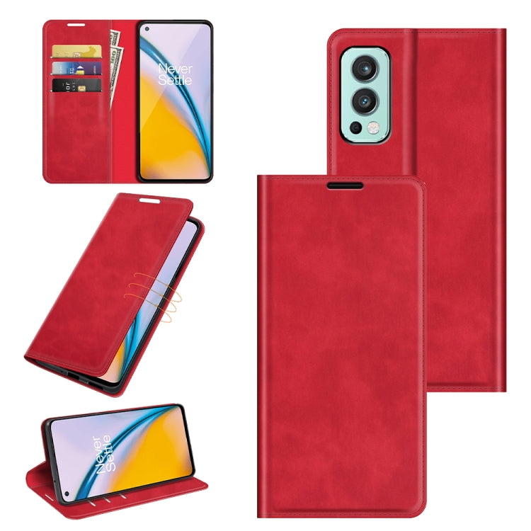 Red magnetic leather wallet phone case with card slots and foldable stand holder