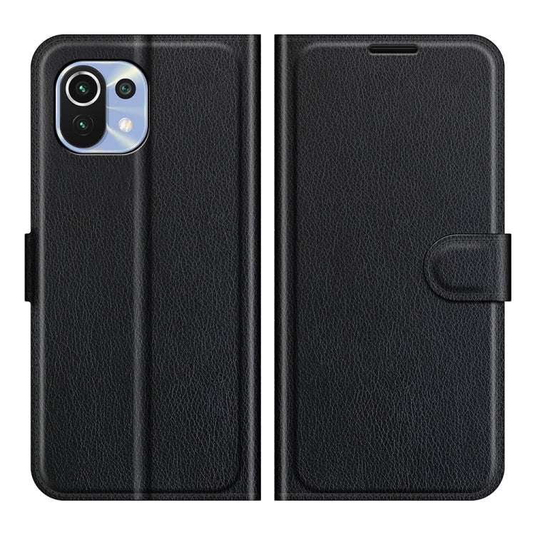 Xiaomi Mi 11 Lite flip wallet case, black textured leather-look with front card holder