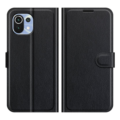 Xiaomi Mi 11 Lite flip wallet case, black textured leather-look with front card holder