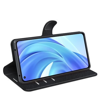Xiaomi Mi 11 Lite flip wallet case, black textured cover with stand for phone viewing