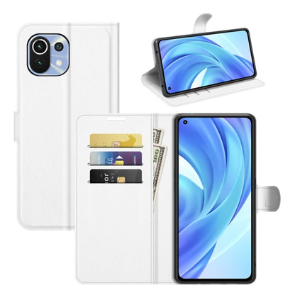 Xiaomi Mi 11 Lite flip protective wallet case, white with card slots and stand
