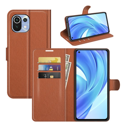 Xiaomi Mi 11 Lite flip protective wallet case, brown with card slots and flip cover