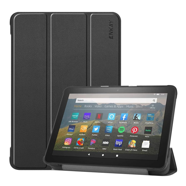 ENKAY PU leather flip case with three-fold holder for Fire HD 8/8 Plus, black