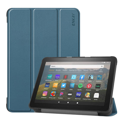 ENKAY PU leather flip case with three-fold holder for Fire HD 8/8 Plus, dark green