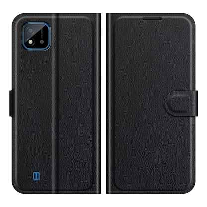 Black litchi-texture folio case with card holder and flip cover