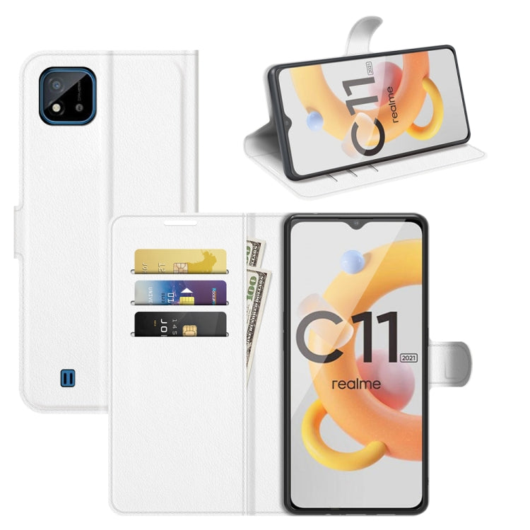 White litchi-texture flip wallet case with card slots and stand