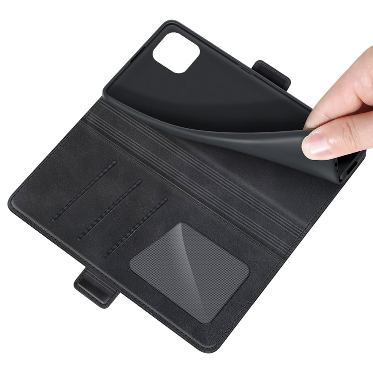Black leather flip case interior with card slots and cash pocket