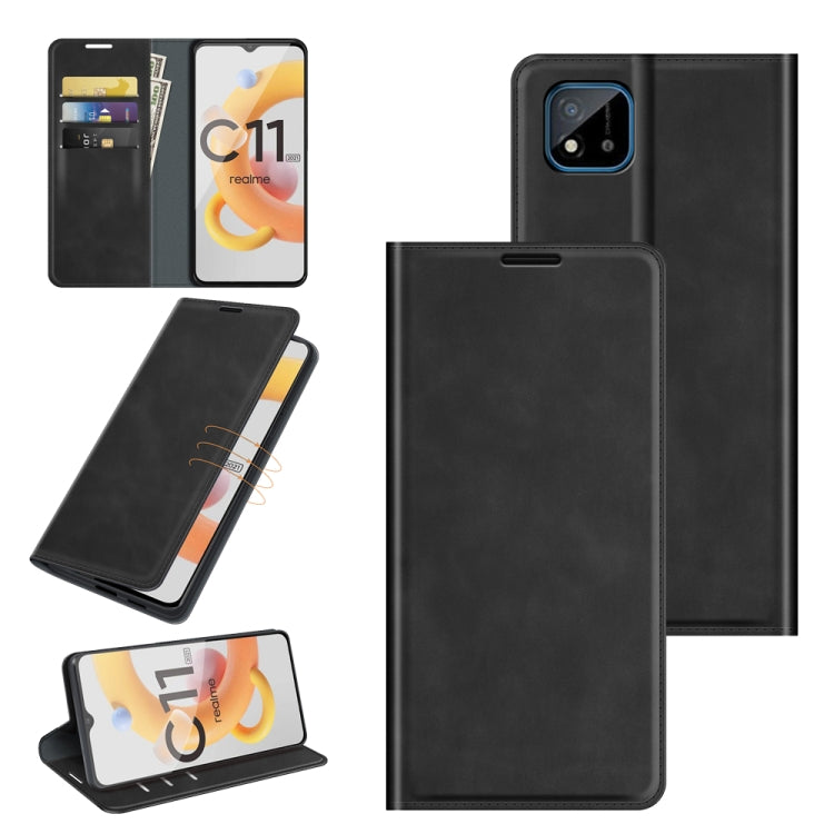 Black magnetic leather phone wallet case with fold cover and card slots