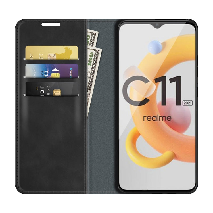 Black magnetic phone wallet case with inner card slots holding cards