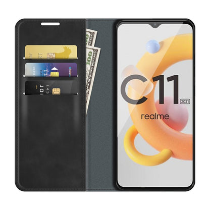Black magnetic phone wallet case with inner card slots holding cards