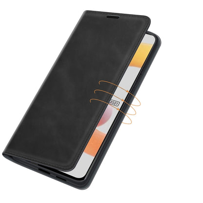 Black magnetic leather phone wallet case with slim front cover
