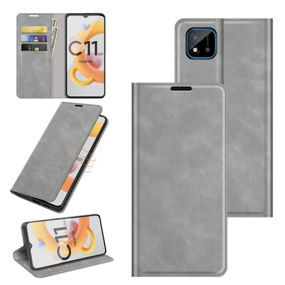 Grey magnetic leather phone wallet case with fold cover and card slots