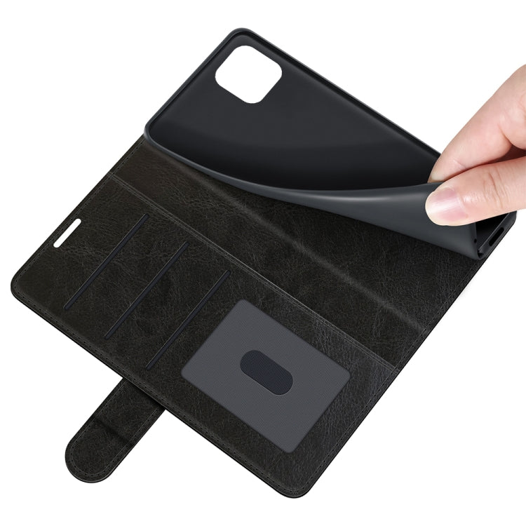Black textured flip wallet case open view with inner cover and card pocket