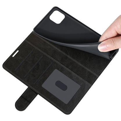 Black textured flip wallet case open view with inner cover and card pocket