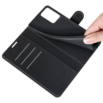 Black flip wallet case litchi texture with card slots and side finger grip access