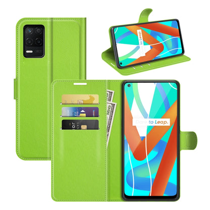 Green litchi-texture flip wallet phone case with card slots and stand holder