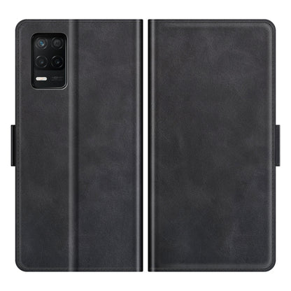 Black leather wallet-style flip phone case with magnetic side holders
