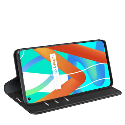 Black leather wallet phone case with kickstand and magnetic folio cover