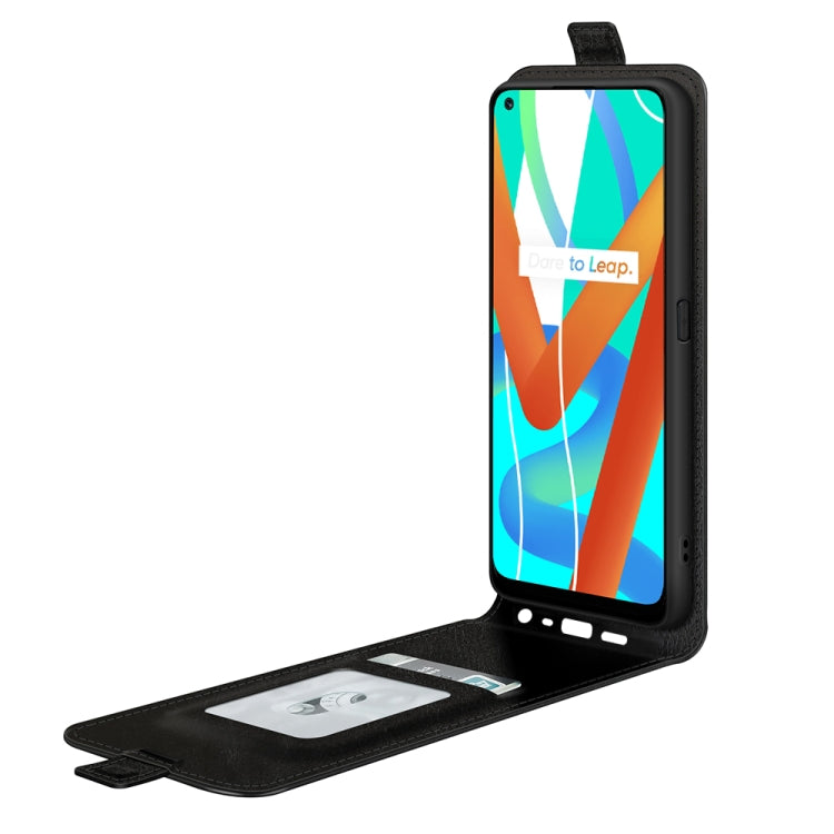 Black vertical flip phone case with card slot, photo frame, and screen cover