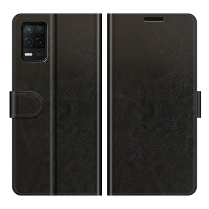 Black textured folio phone case with flip cover and side strap cutout