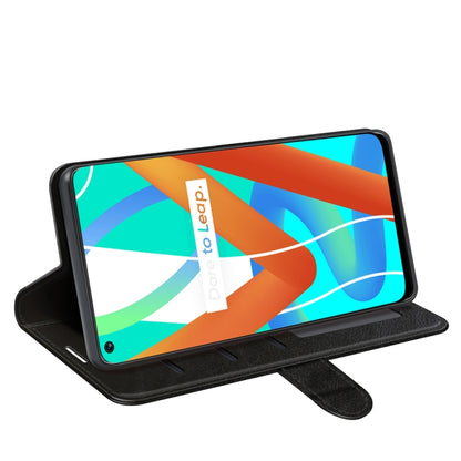 Black textured flip stand phone case with holder strap