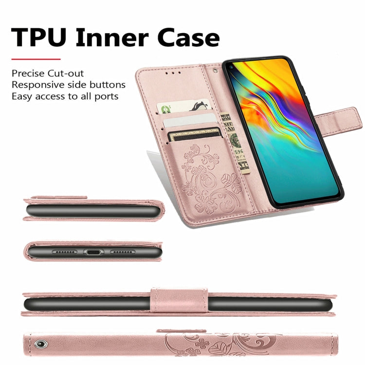 Light pink leather phone wallet case with TPU inner support and port cutouts