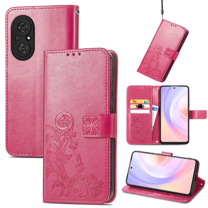 Rose pink leather wallet phone case with embossed floral, card slots, and lanyard strap